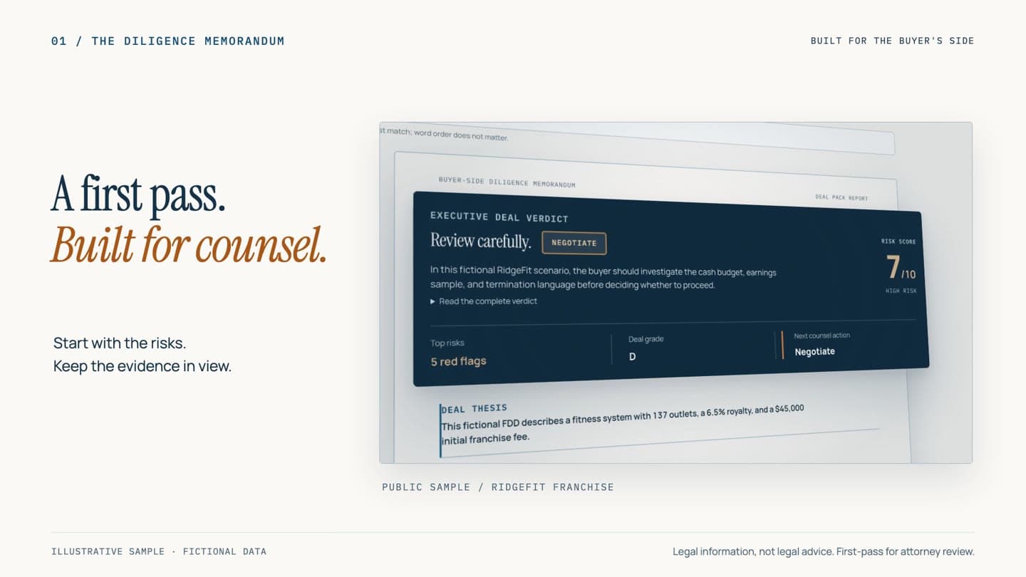 Inkvex sample diligence memorandum showing the executive deal verdict